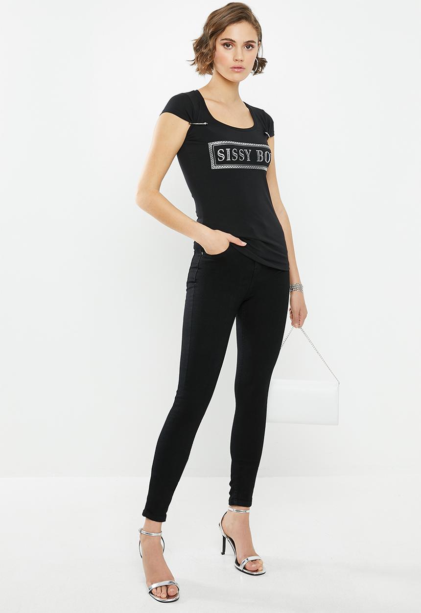 SISSY BOY - One up logo tee with safety pin detail - black