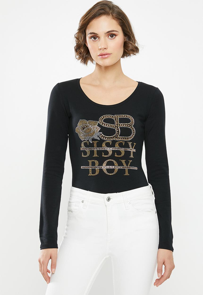 SISSY BOY - Round neck logo with bling logo - black