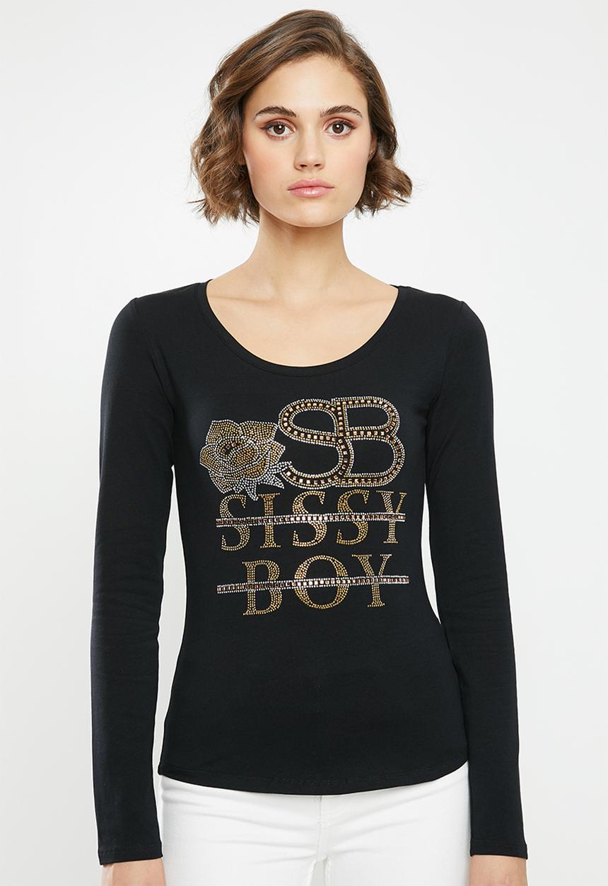 SISSY BOY - Round neck logo with bling logo - black