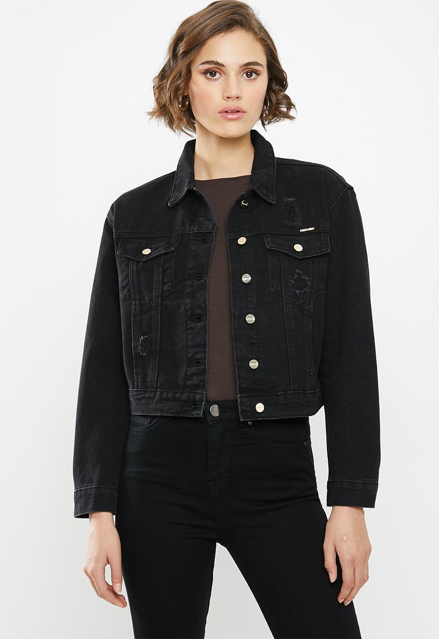 SISSY BOY - Denim jacket with rips and fringing - black