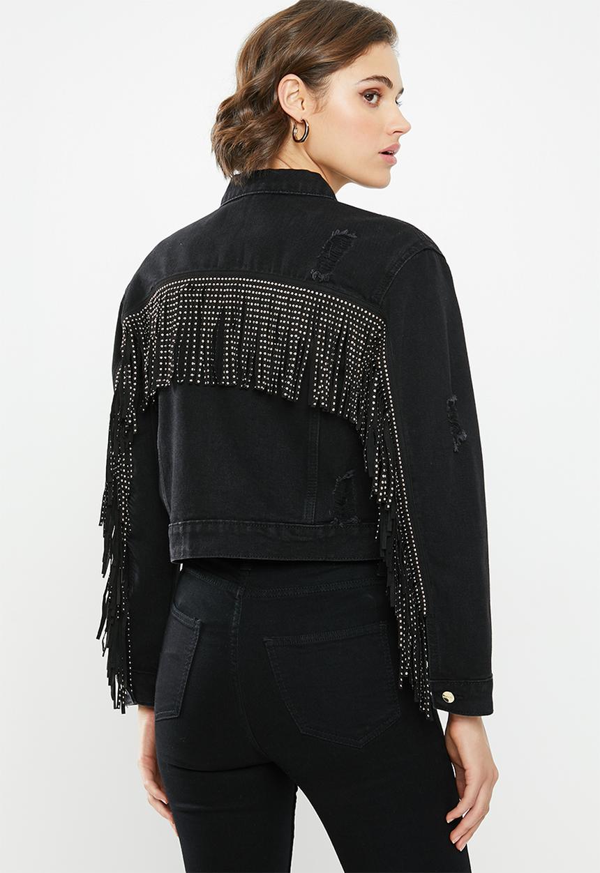 SISSY BOY - Denim jacket with rips and fringing - black