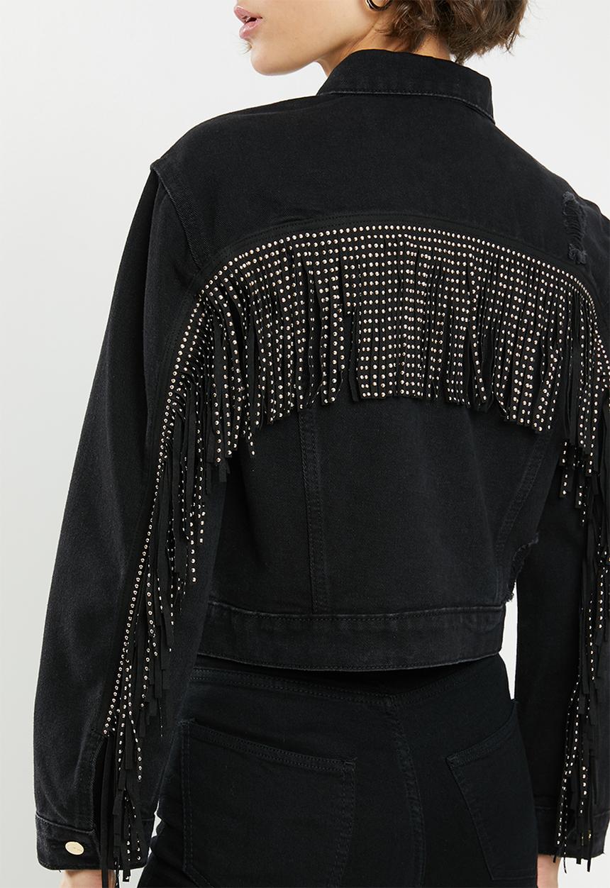 SISSY BOY - Denim jacket with rips and fringing - black