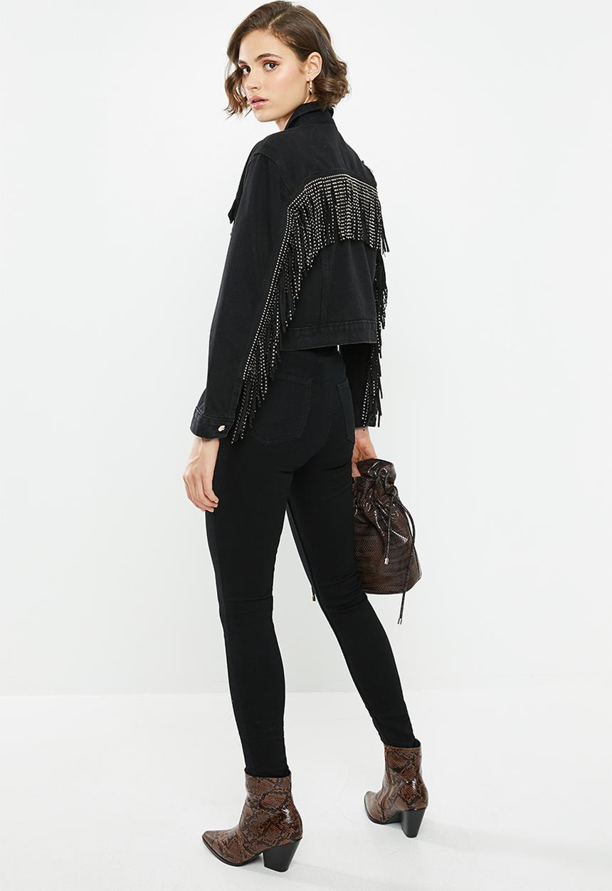 SISSY BOY - Denim jacket with rips and fringing - black