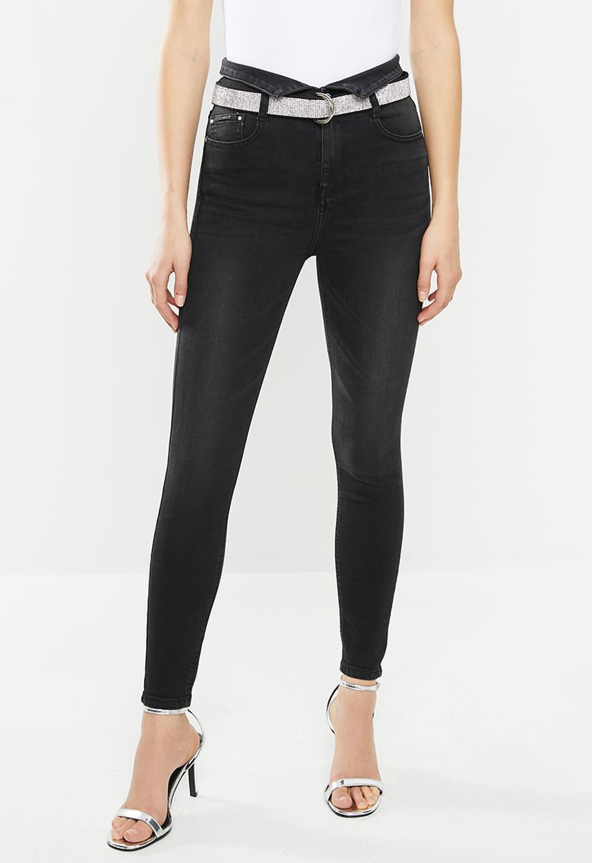 SISSY BOY - Ryder high waist skinny with flap and belt - black
