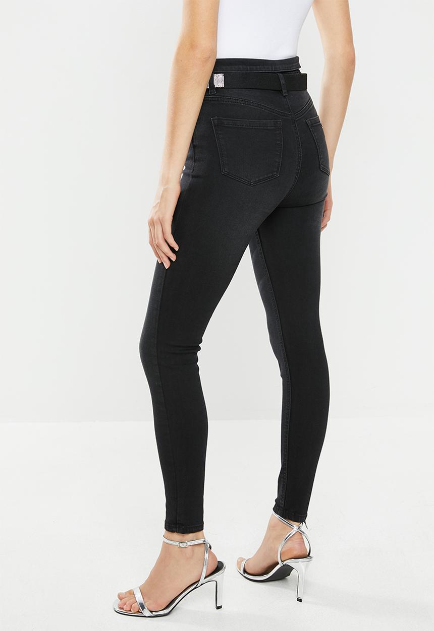 SISSY BOY - Ryder high waist skinny with flap and belt - black