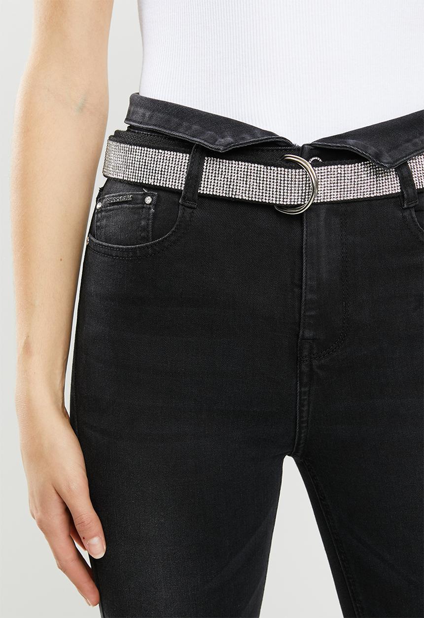 SISSY BOY - Ryder high waist skinny with flap and belt - black