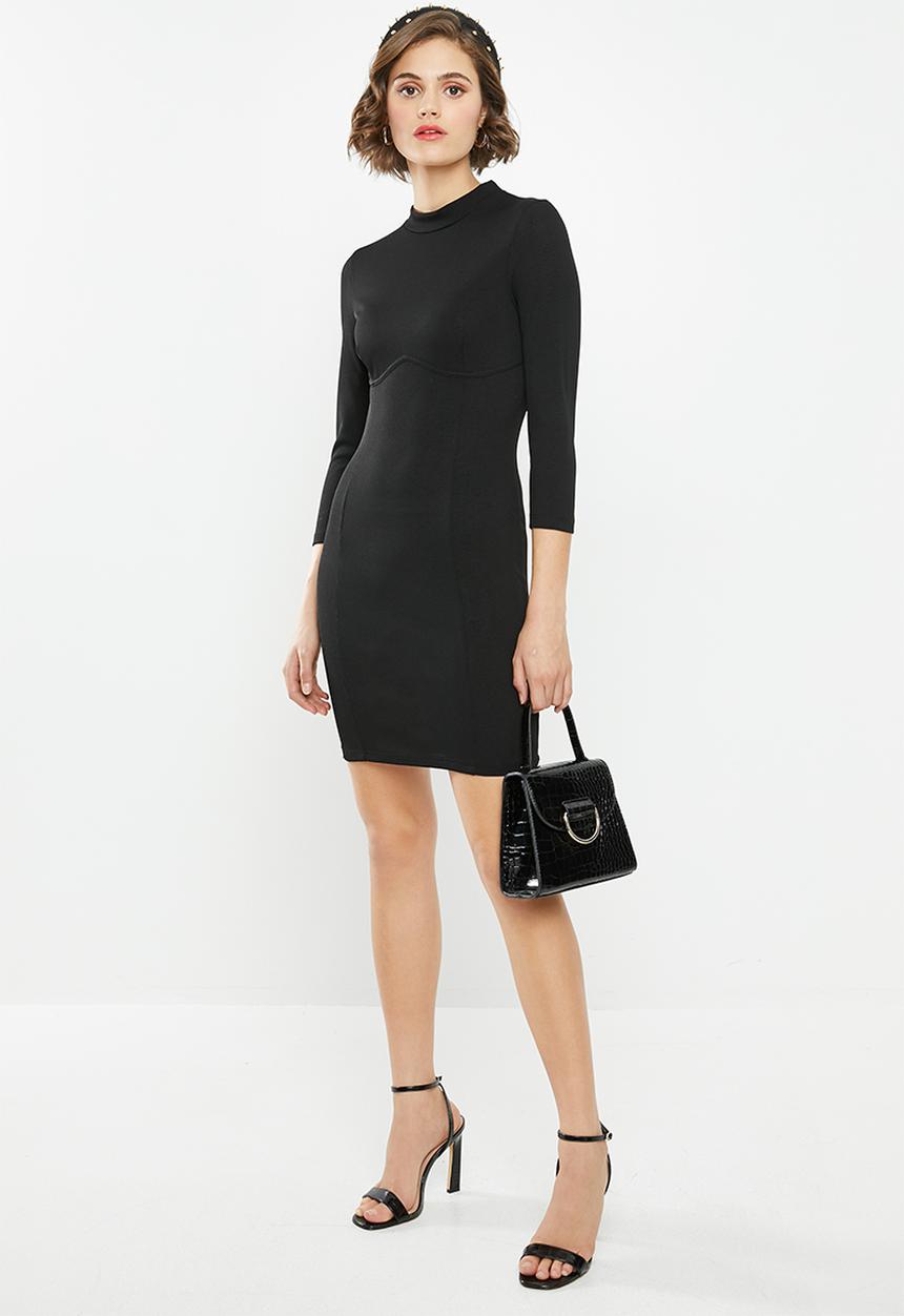 Glamorous - 3/4 Sleeve mini bodycon dress - black