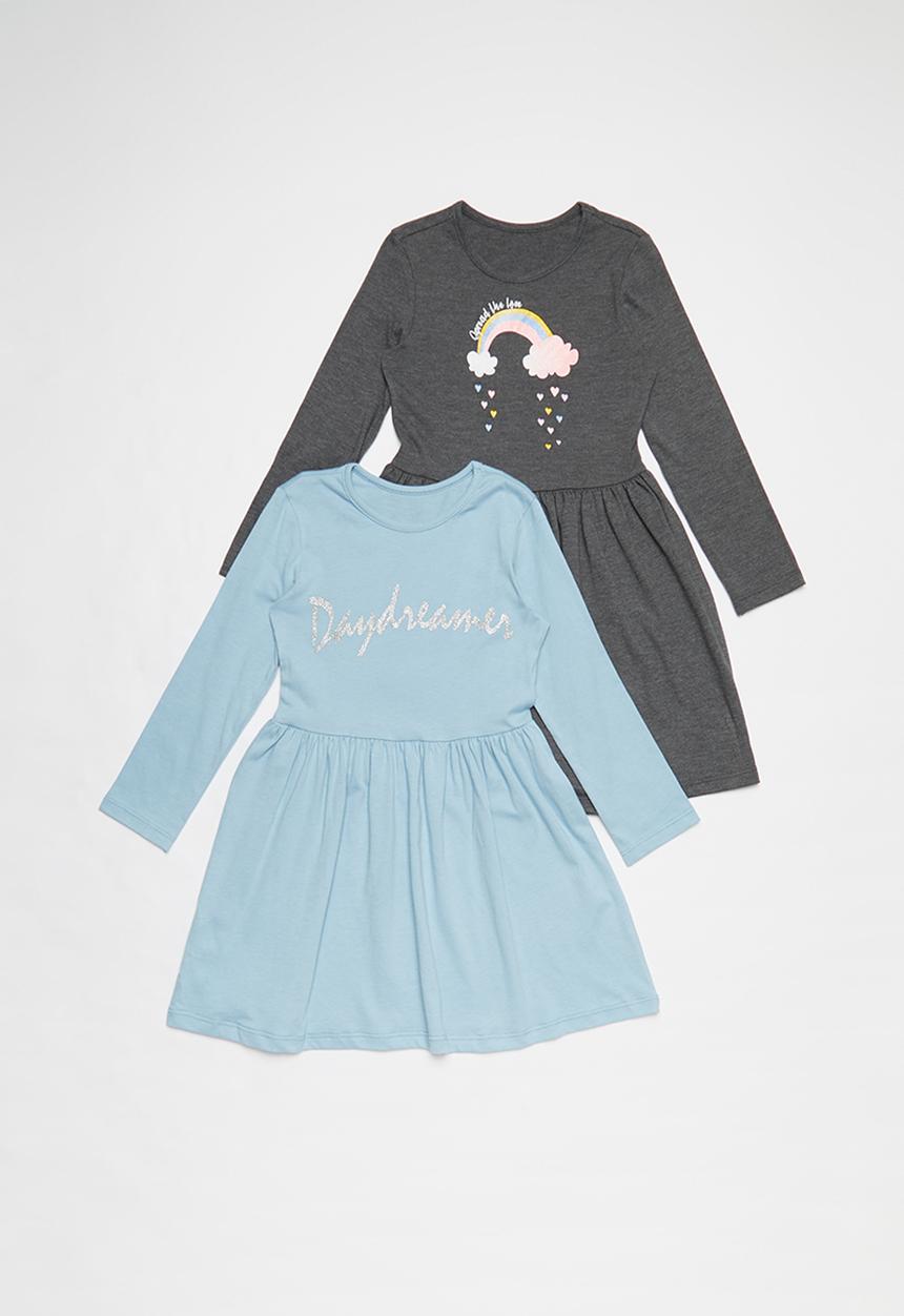 Pop Candy - 2 Pack skater dress - blue & grey