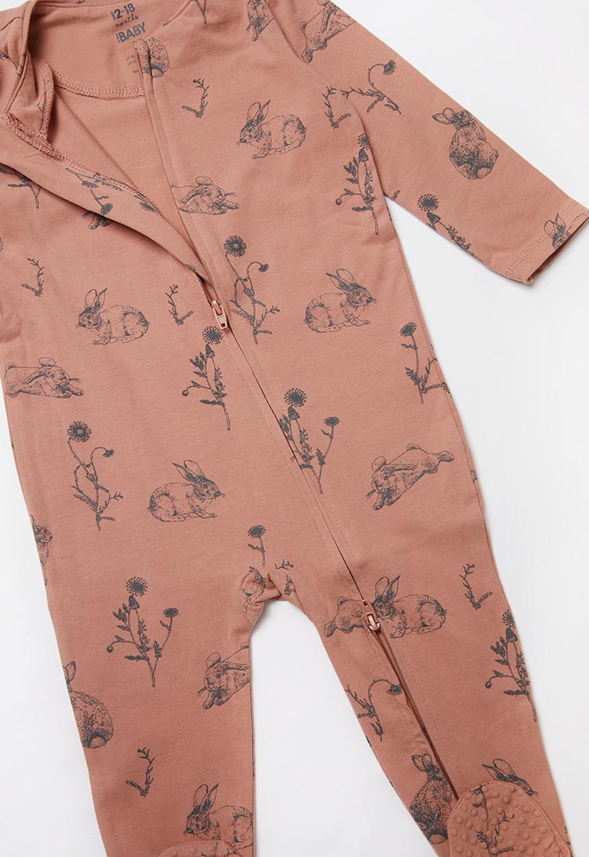 Cotton On - Bundle long sleeve zip through romper & everyday bib - clay pigeon