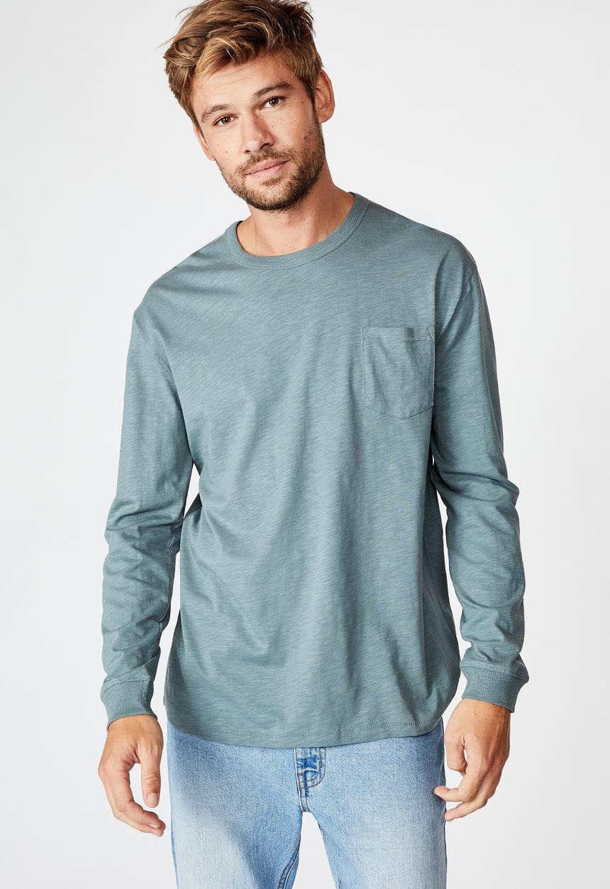 Cotton On - Otis long sleeve tee - smokey teal