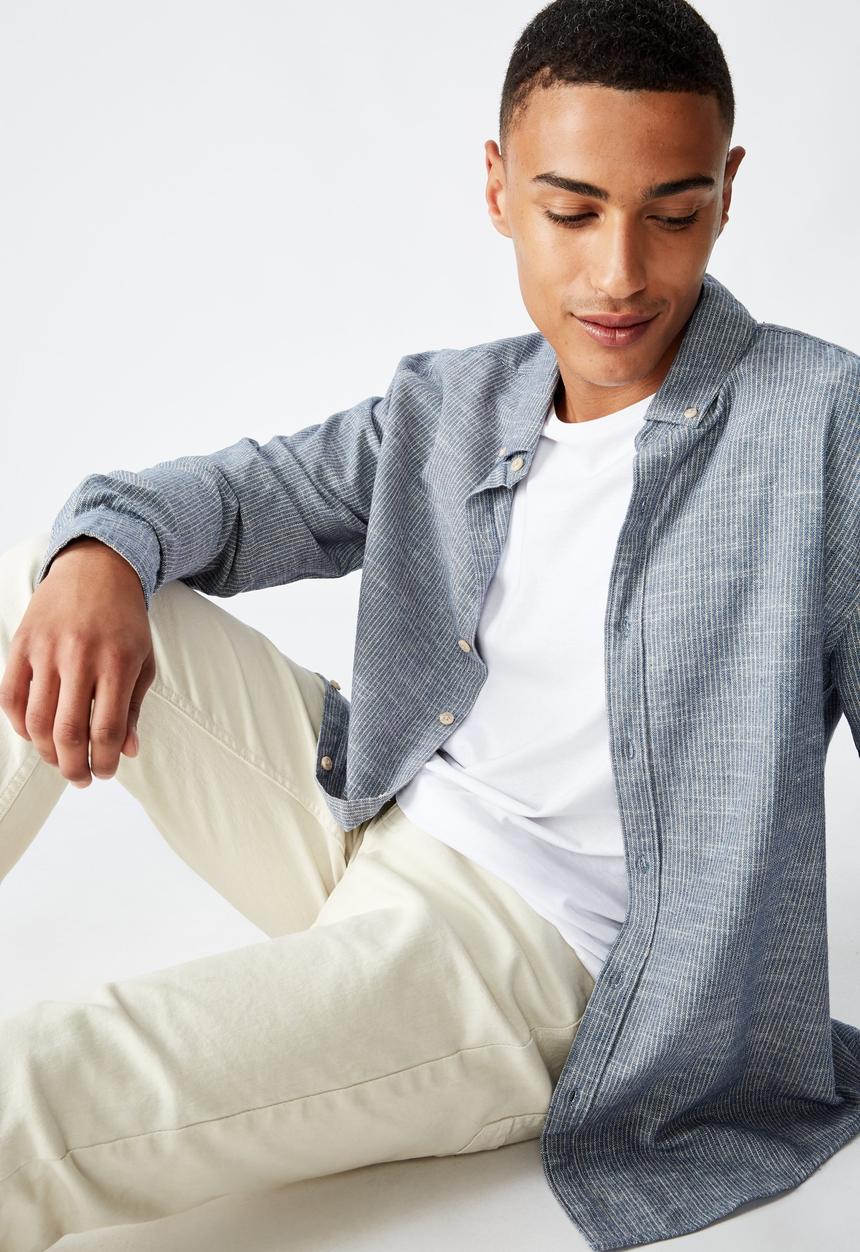 Cotton On - Textured long sleeve shirt - indigo 