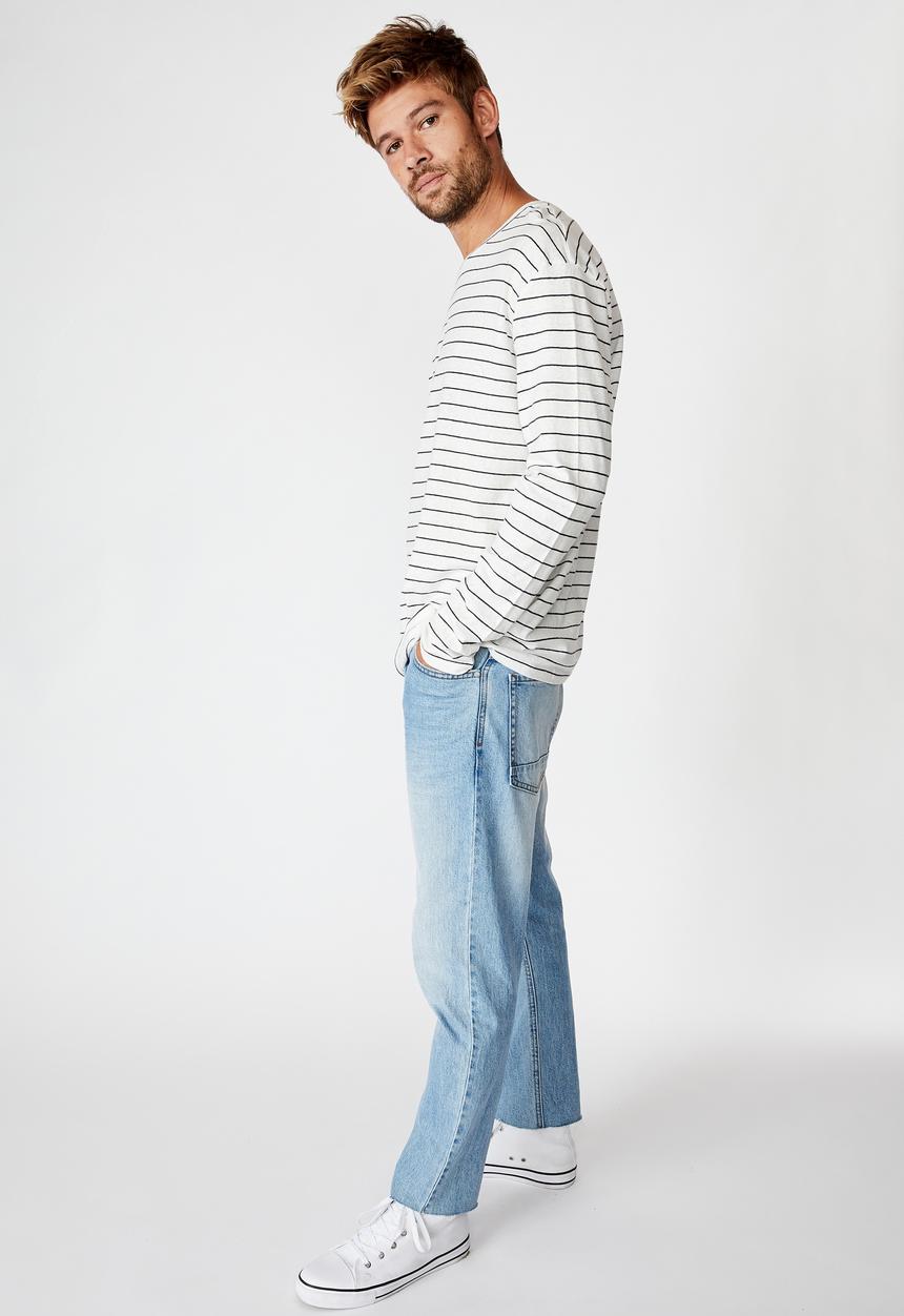 Cotton On - Easy stripe tbar premium long sleeve tee - White & navy 