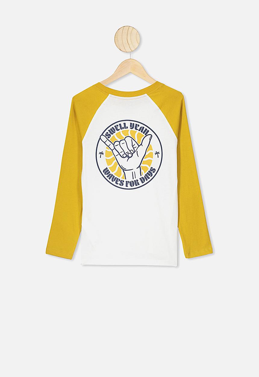 Free by Cotton On - Raglan long sleeve tee  - yellow & white 
