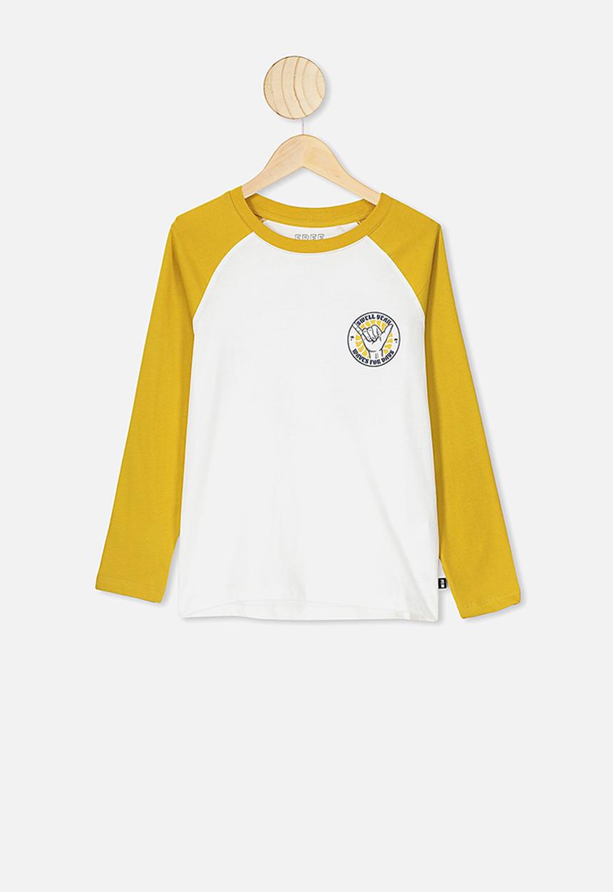 Free by Cotton On - Raglan long sleeve tee  - yellow & white 