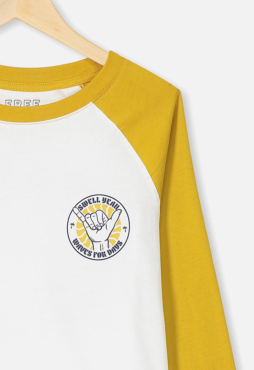 Free by Cotton On - Raglan long sleeve tee  - yellow & white 