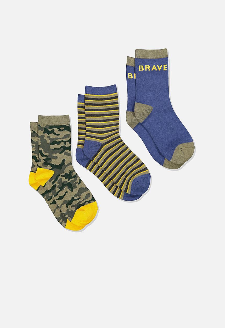Cotton On - Kids 3 pack crew sock - multi 