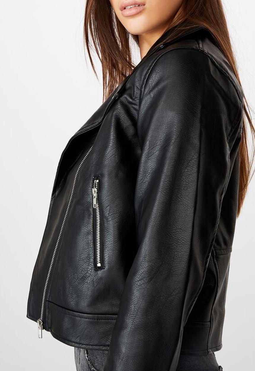 Cotton On - Venus cropped biker jacket - black