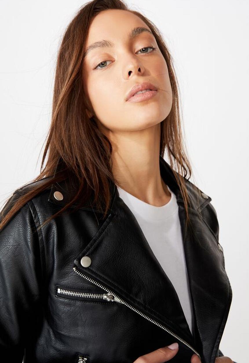 Cotton On - Venus cropped biker jacket - black