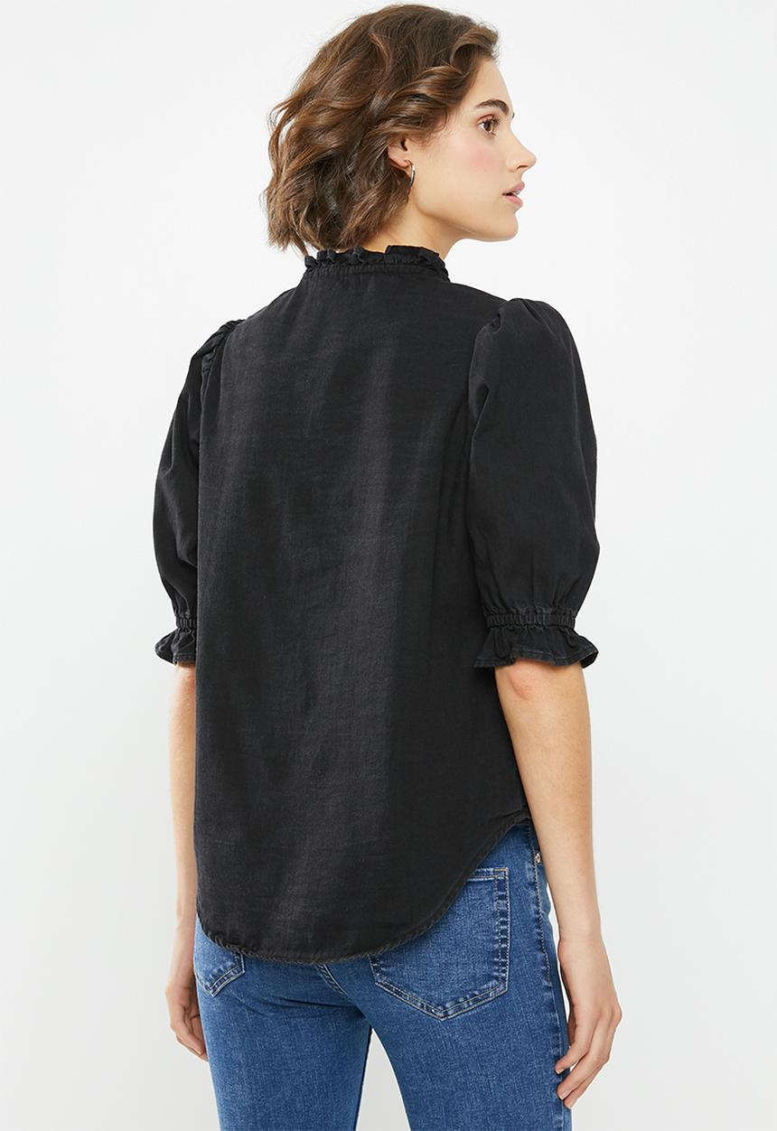Cotton On - Denim frill blouse - black