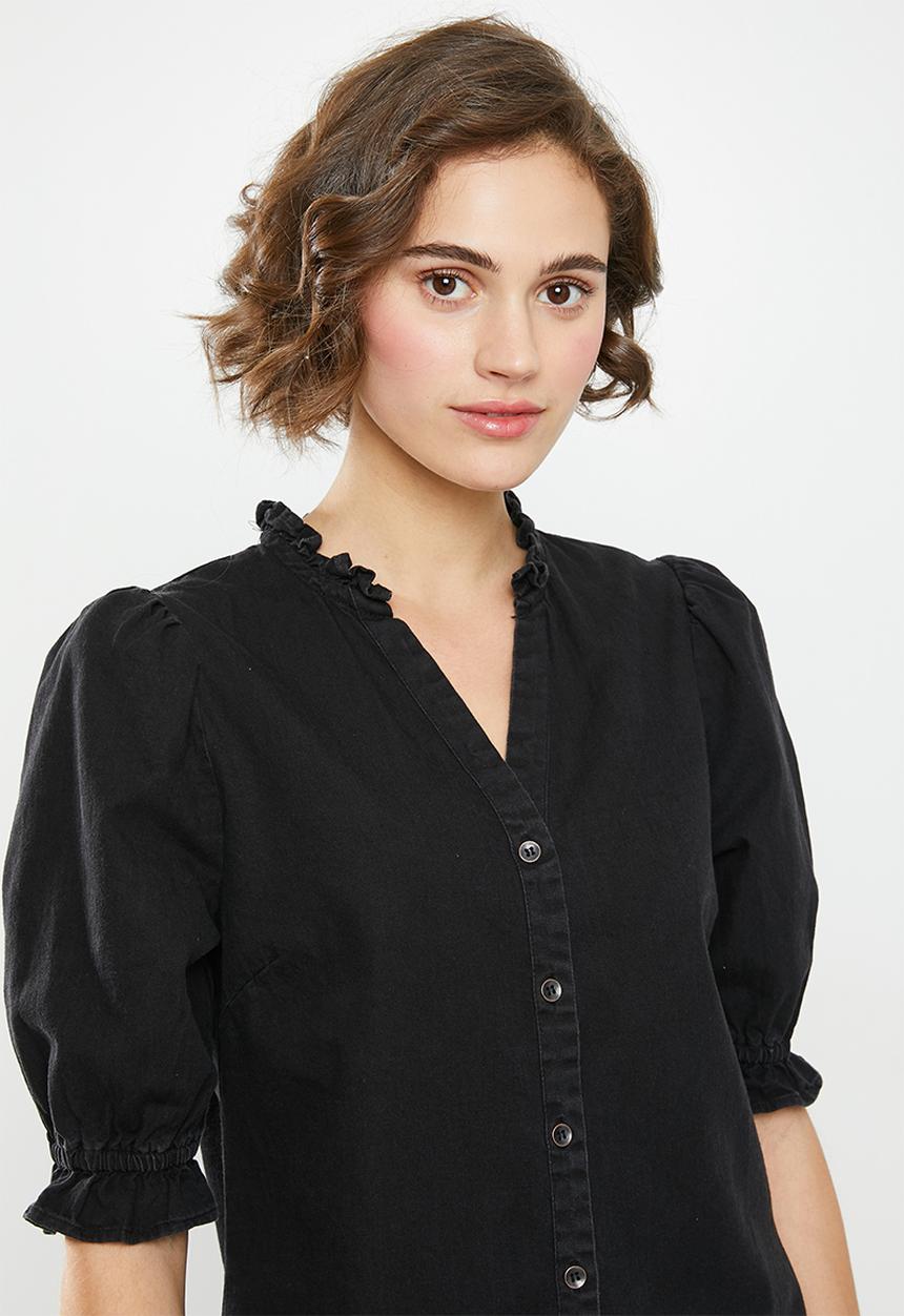 Cotton On - Denim frill blouse - black