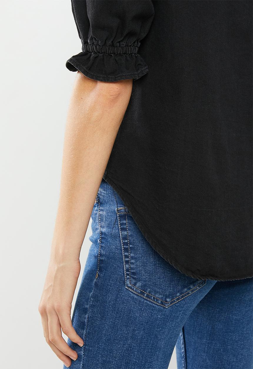 Cotton On - Denim frill blouse - black