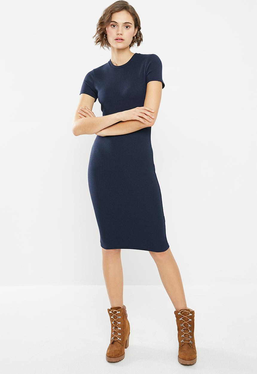 Cotton On - Essential short sleeve bodycon midi dress - navy