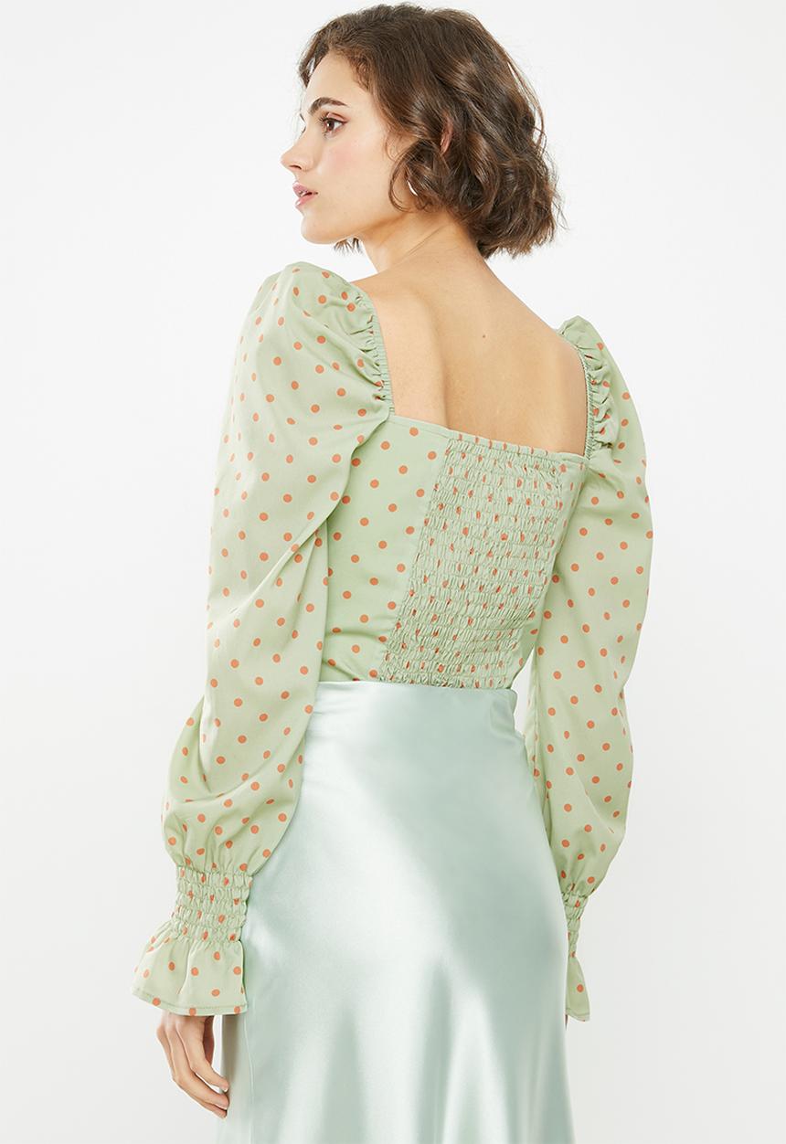 Glamorous - Puff sleeve blouse - green & orange 