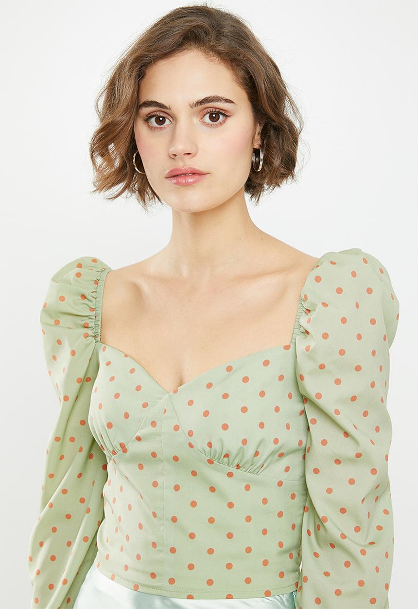 Glamorous - Puff sleeve blouse - green & orange 