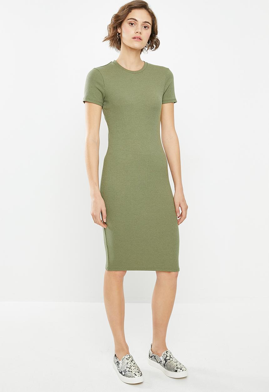 Cotton On - Essential short sleeve bodycon midi dress - khaki