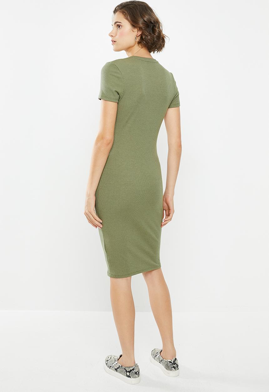 Cotton On - Essential short sleeve bodycon midi dress - khaki