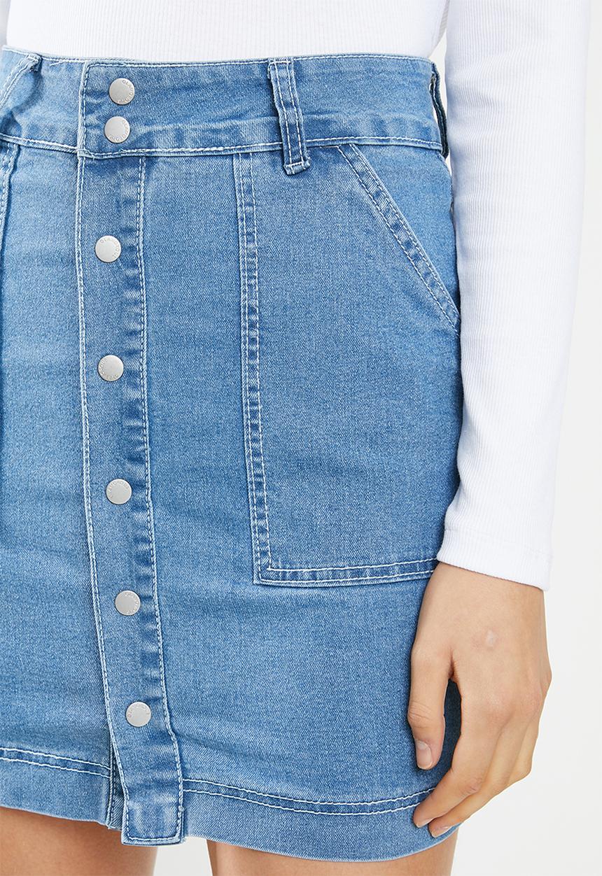 Glamorous - Button through denim skirt - blue