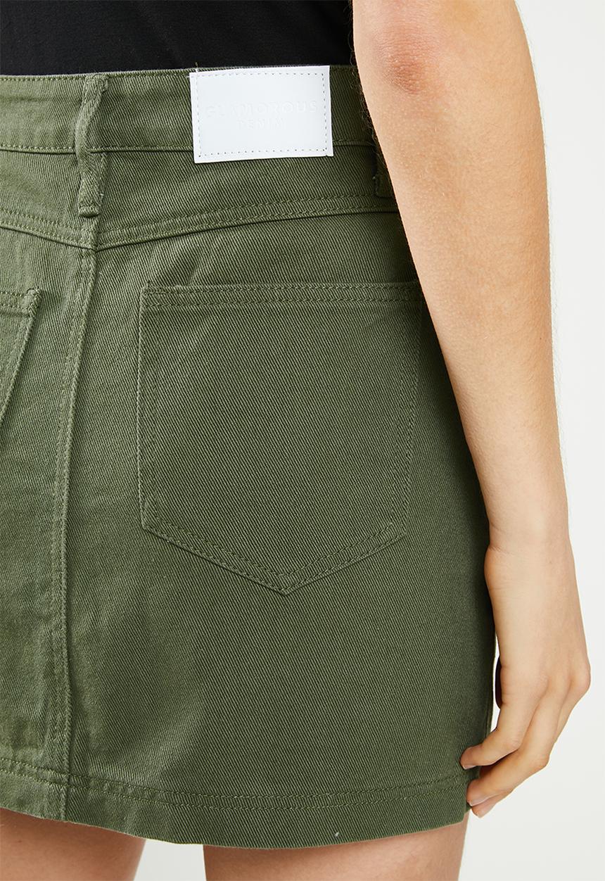 Glamorous - Button through mini skirt with tie belt - khaki