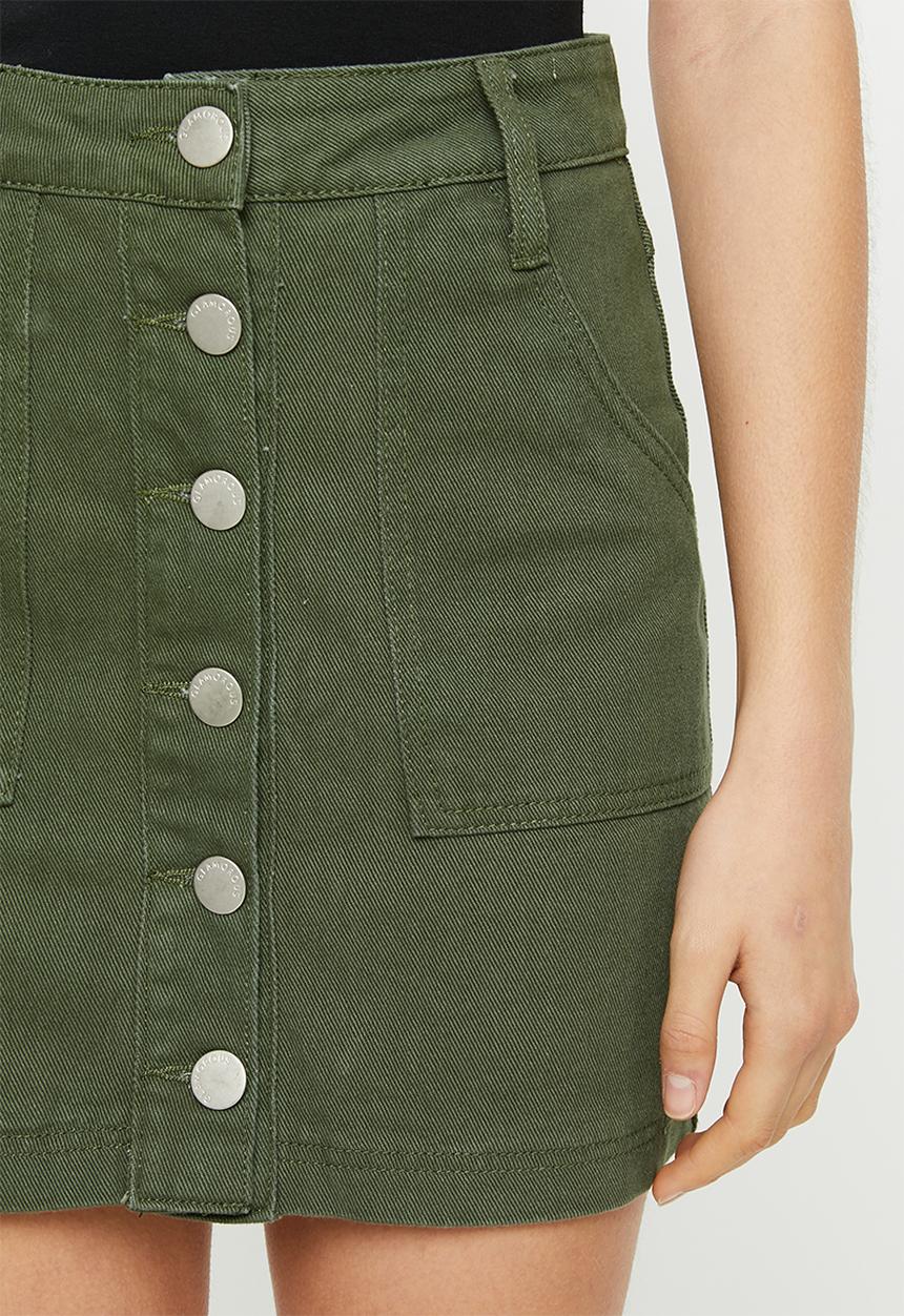 Glamorous - Button through mini skirt with tie belt - khaki