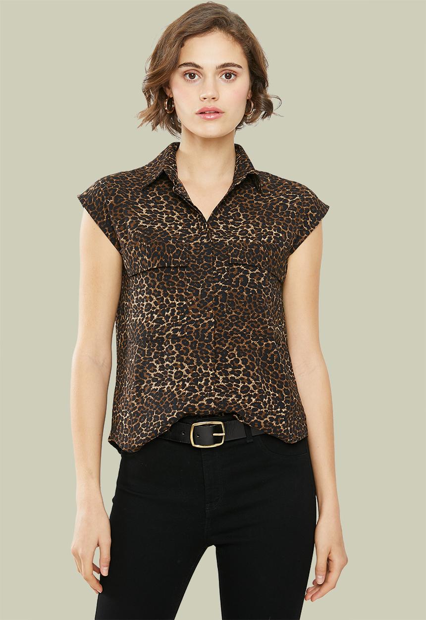 Superbalist - Short sleeve leopard print utility shirt - brown & black