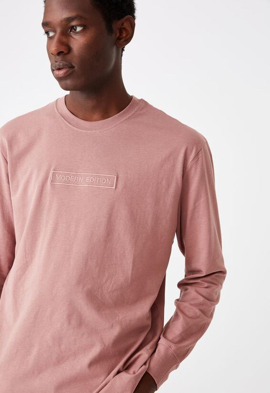Cotton On - Modern edition emb Tbar long sleeve - dirty burgundy
