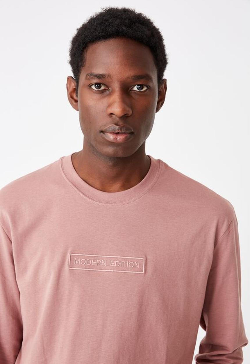 Cotton On - Modern edition emb Tbar long sleeve - dirty burgundy