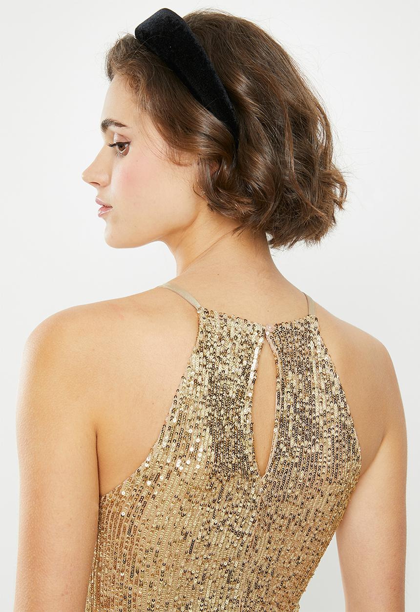 VELVET - Halter sequin blouse-gold