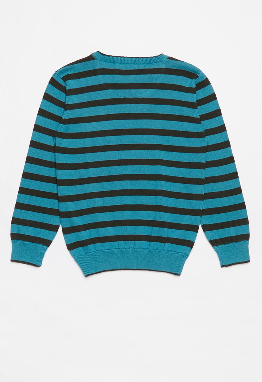 POLO - Boys Thyson striped crew neck pullover - teal