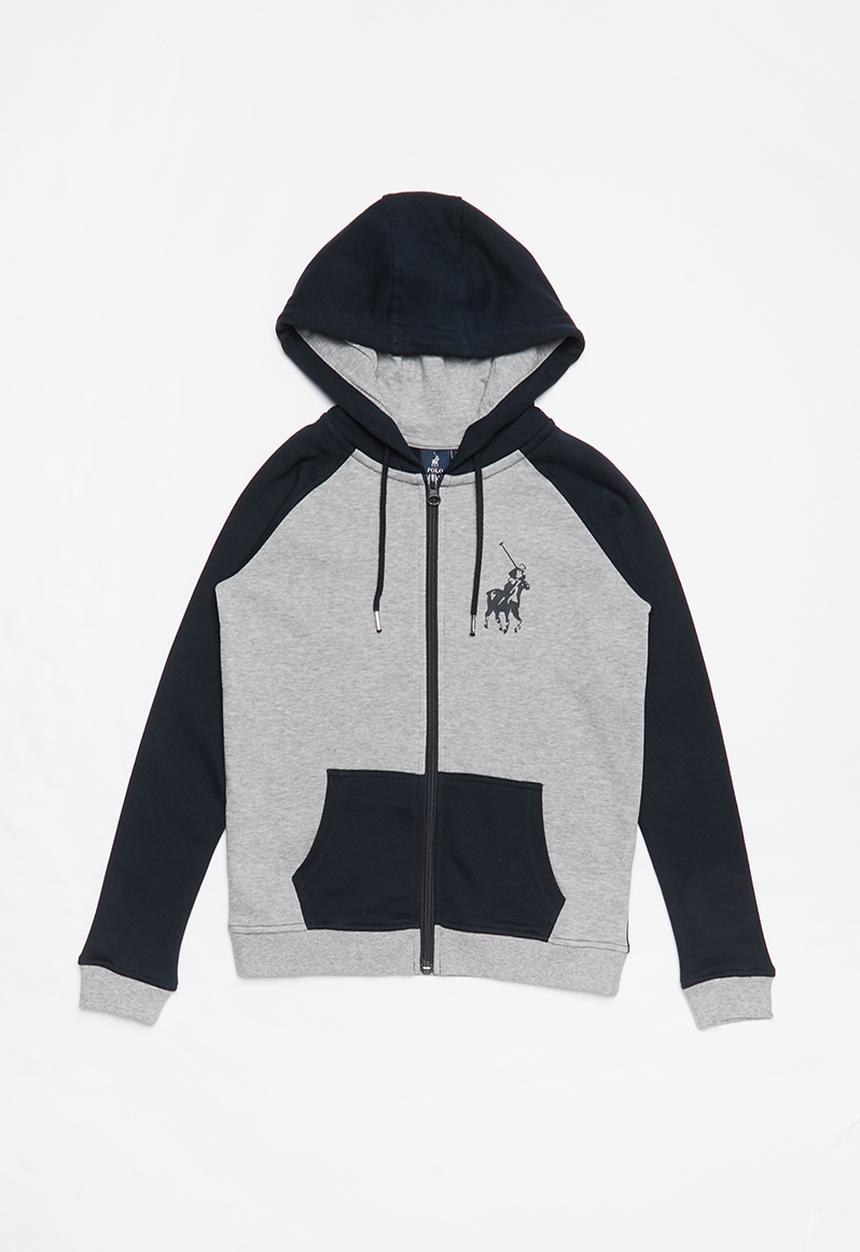 POLO - Boys Damian zip thru colour blocked hoodie - navy & grey 