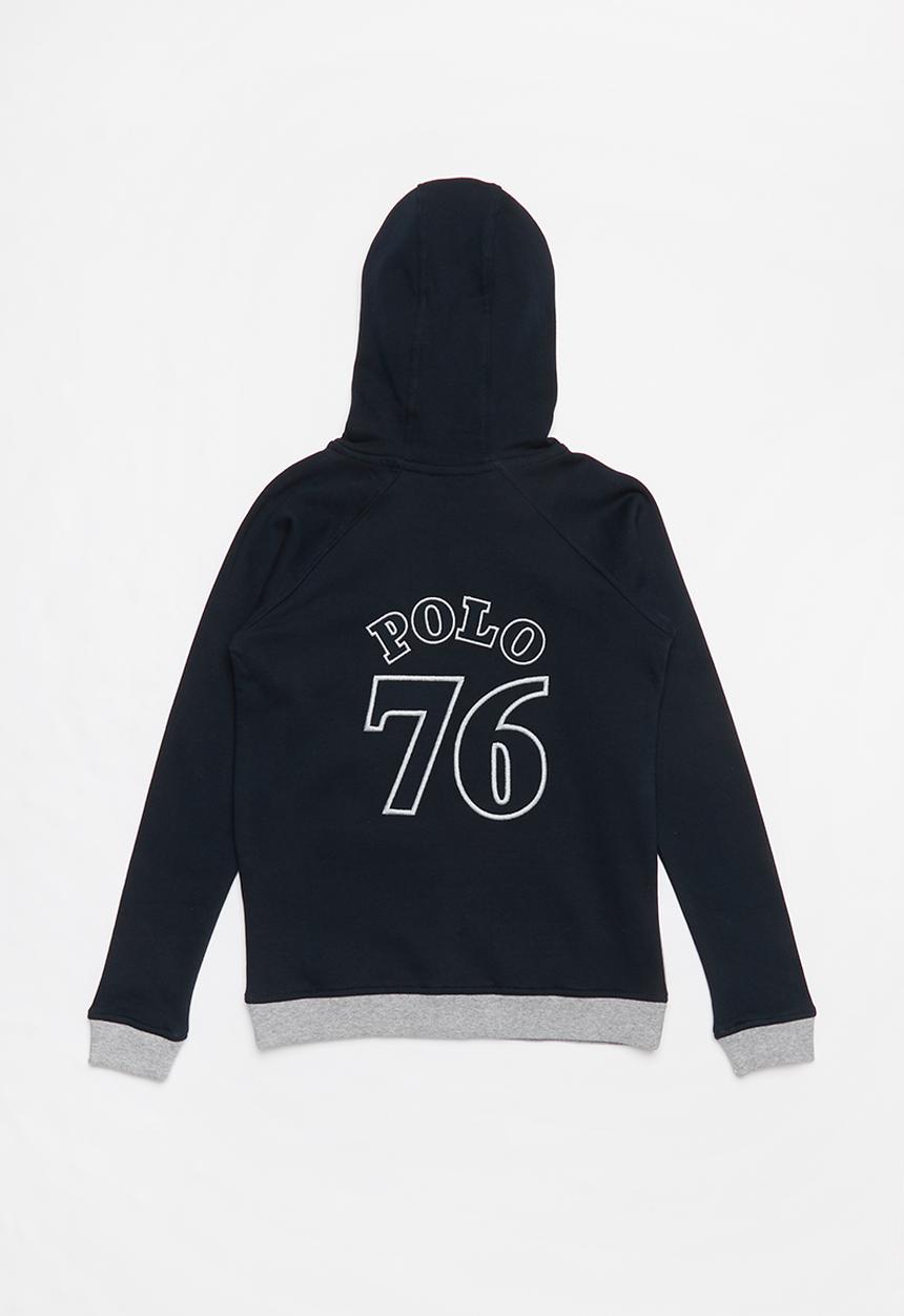 POLO - Boys Damian zip thru colour blocked hoodie - navy & grey 