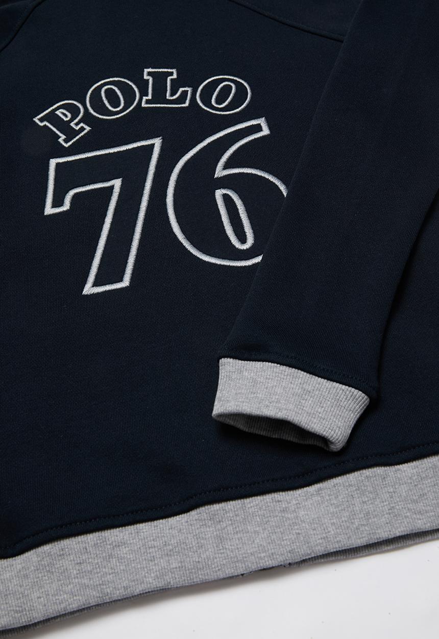 POLO - Boys Damian zip thru colour blocked hoodie - navy & grey 
