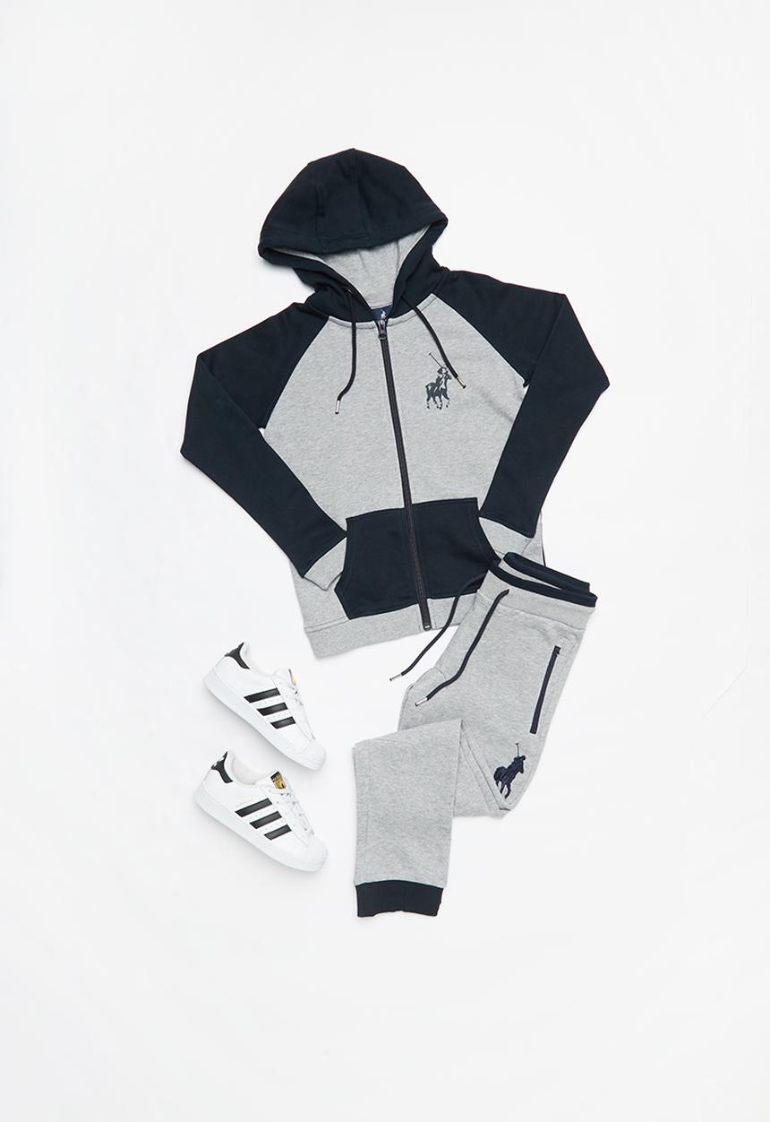 POLO - Boys Damian zip thru colour blocked hoodie - navy & grey 