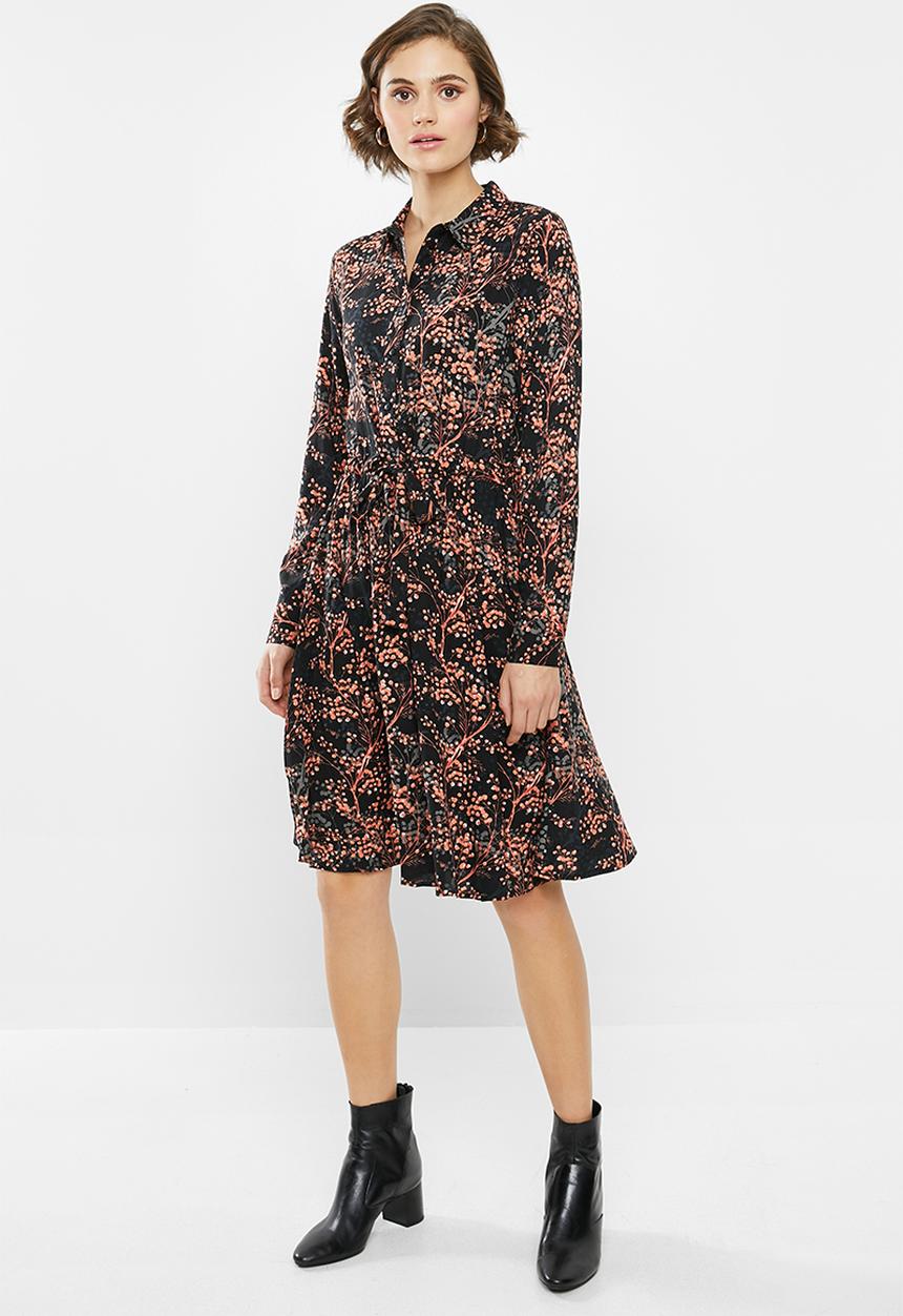 Jacqueline de Yong - Trista long sleeve dress - black & peach 