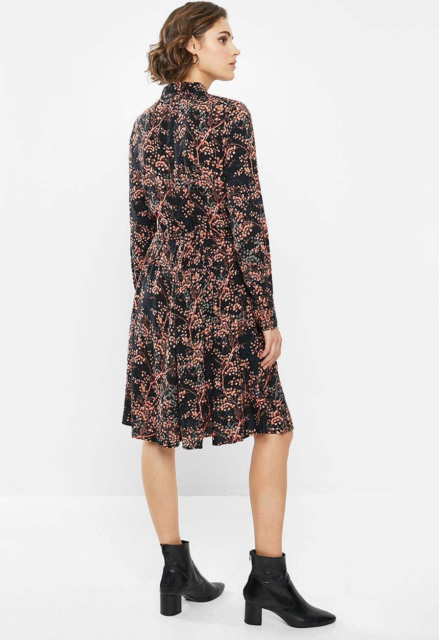 Jacqueline de Yong - Trista long sleeve dress - black & peach 