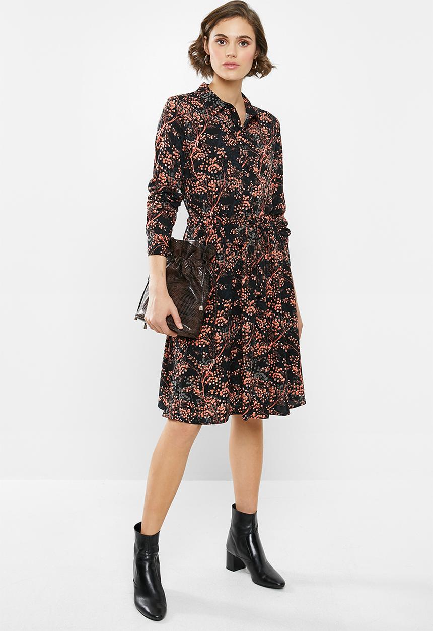 Jacqueline de Yong - Trista long sleeve dress - black & peach 