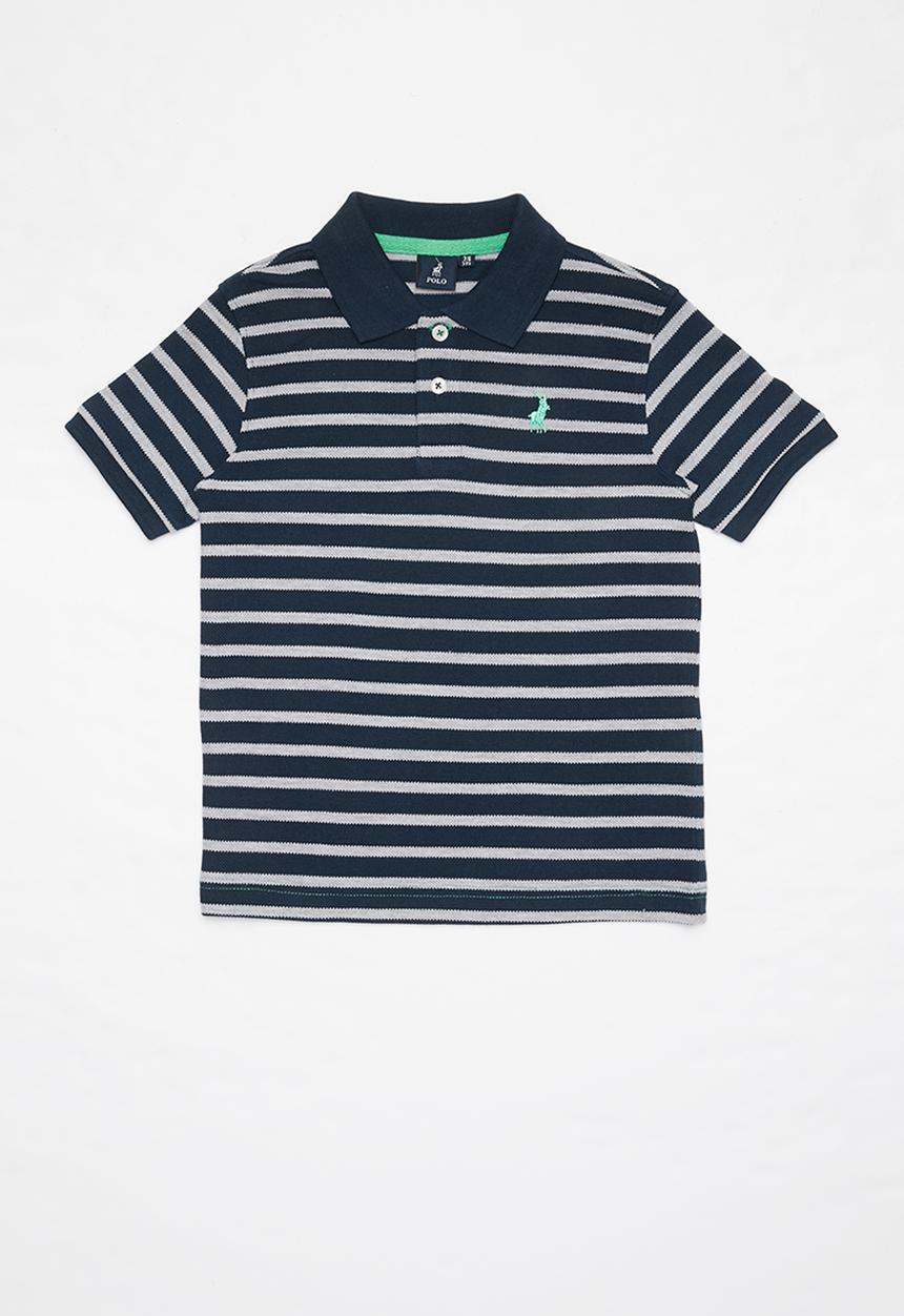 POLO - Boys Justin striped golfer - navy & grey 