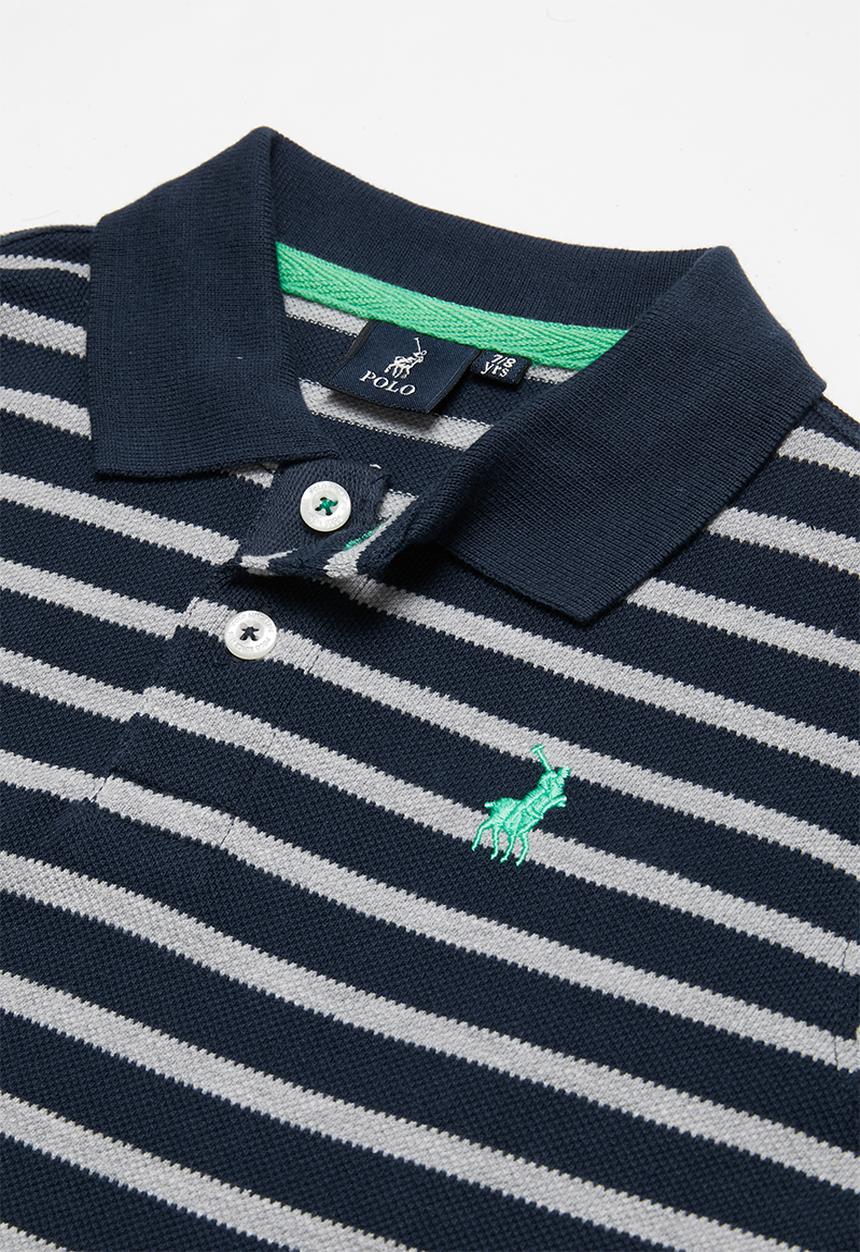 POLO - Boys Justin striped golfer - navy & grey 