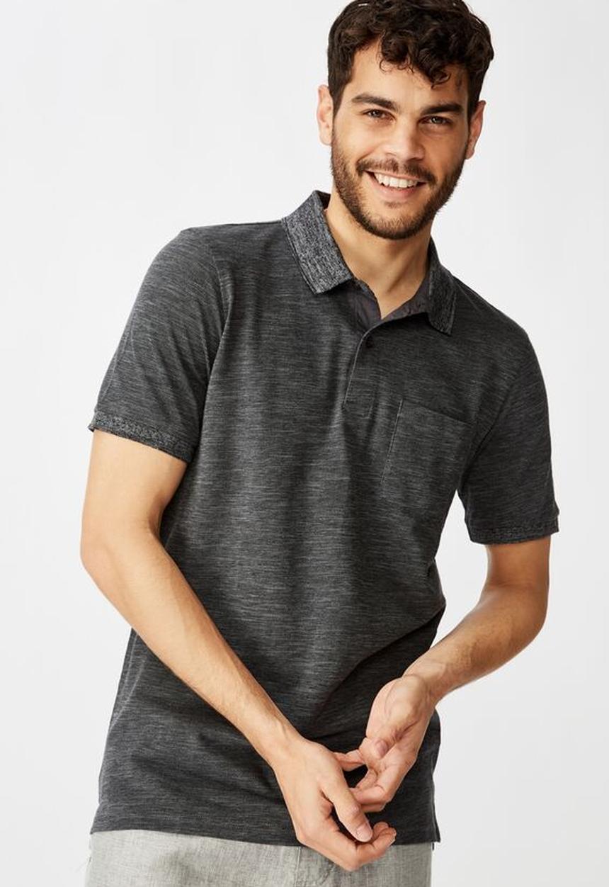 Cotton On - Brunswick slub polo - charcoal texture