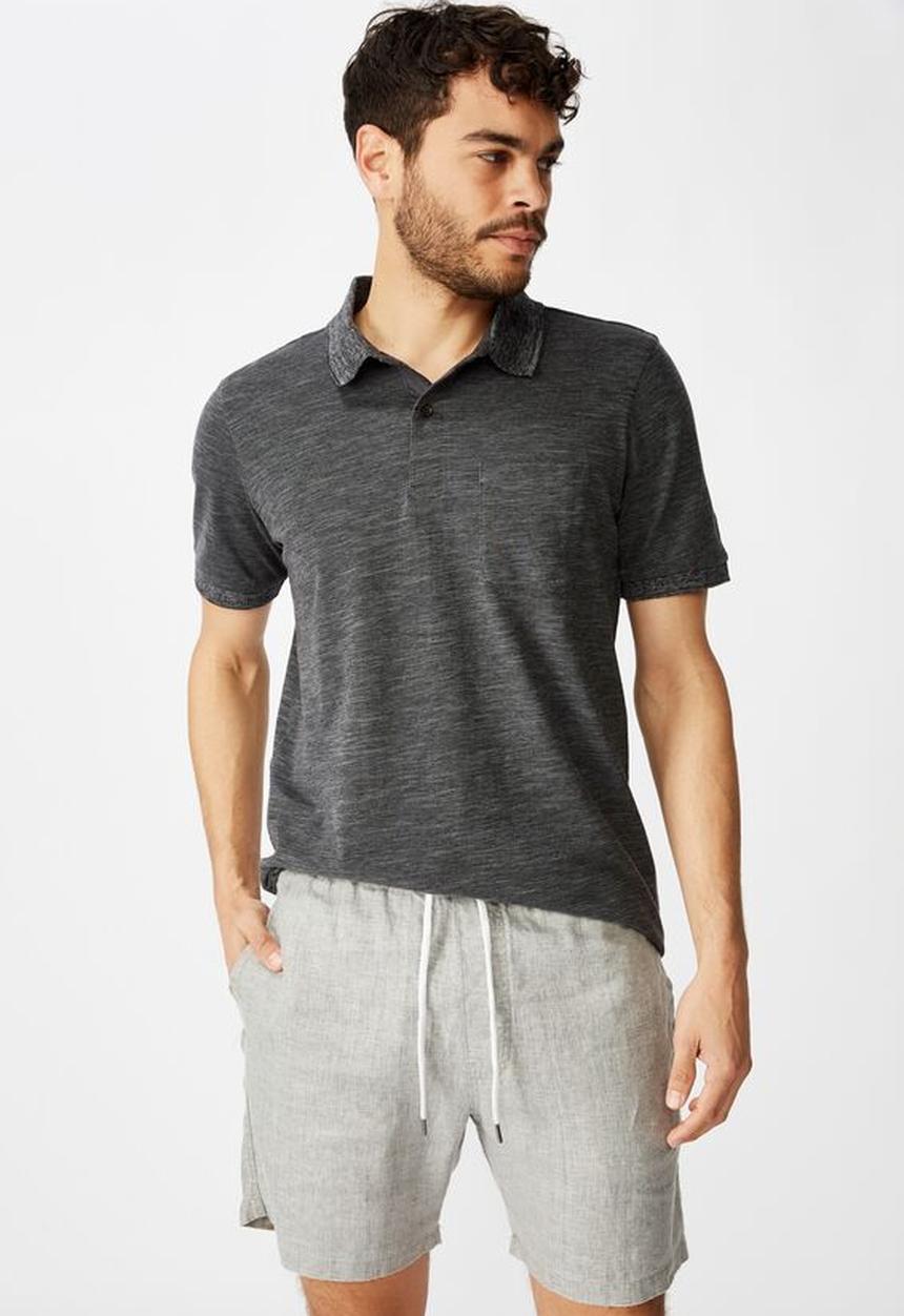 Cotton On - Brunswick slub polo - charcoal texture