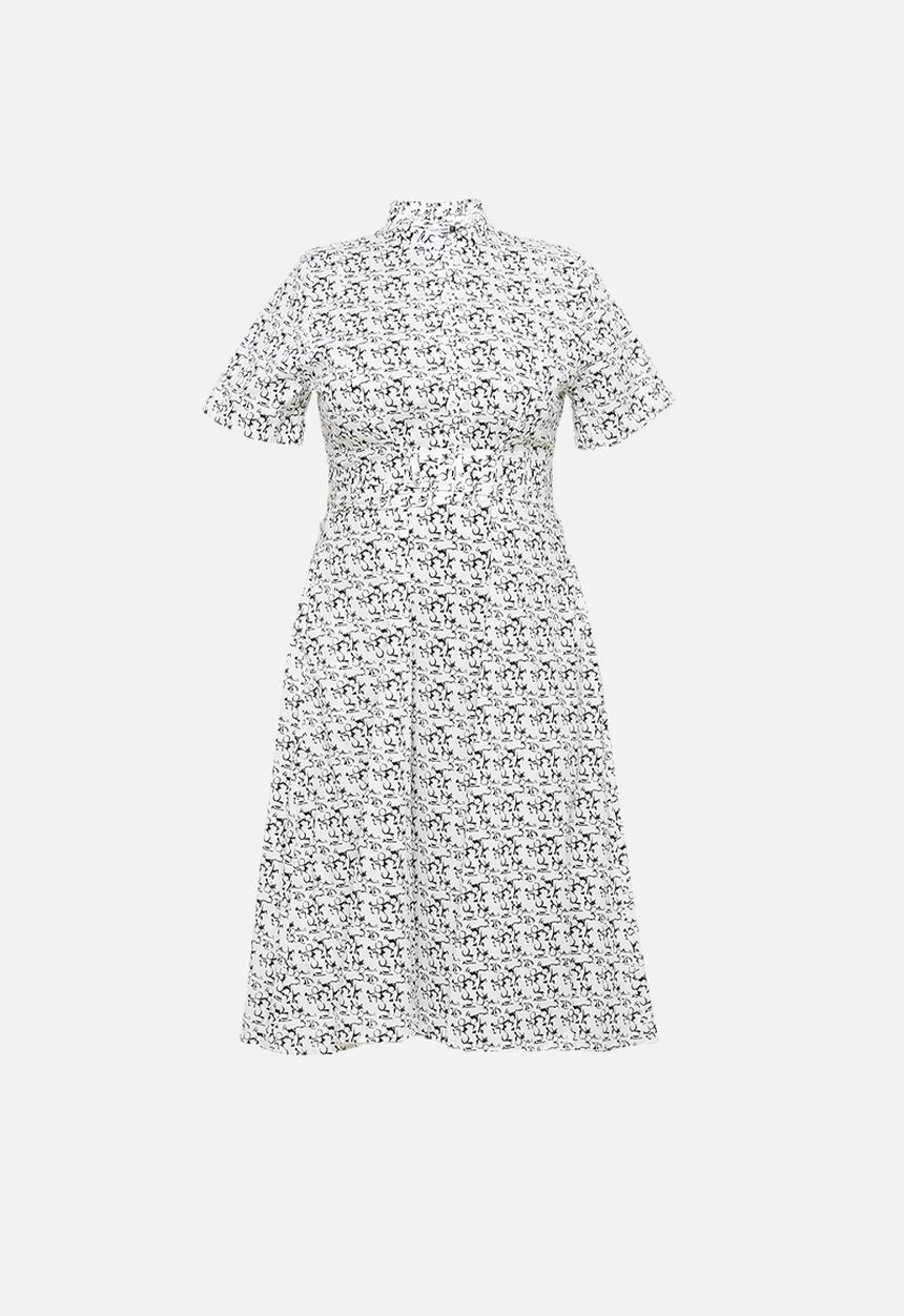 AMANDA LAIRD CHERRY - Flared midi shirt dress with mandarin collar - white & black